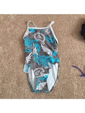 blue and grey floral one piece